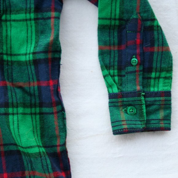 GREEN FALL FLANNEL BUTTON DOWN SHIRT PLAID BOYS 4 5 XS WARM AUTUMN LAYERING TOP - Picture 9 of 12